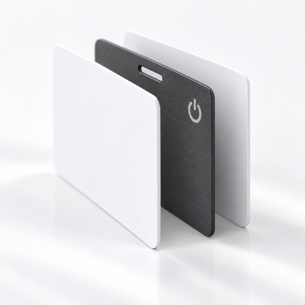 Slimfind card between two plain cards, as thin as a regular card