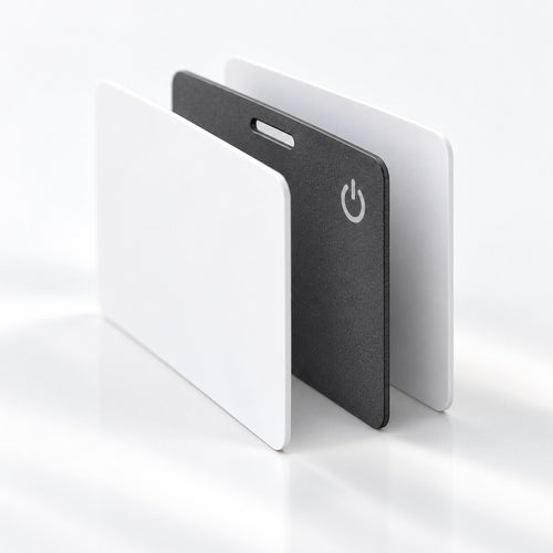 Slimfind card between two plain cards, as thin as a regular card